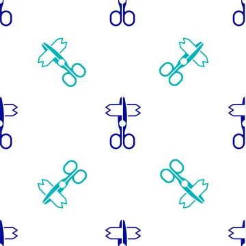 Blue Scissors icon isolated seamless pattern on white background. Tailor symbol Stock Illustration