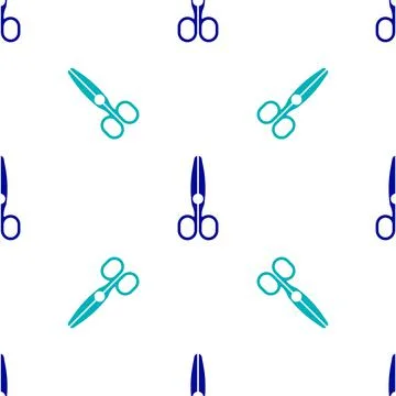 Blue Scissors icon isolated seamless pattern on white background. Tailor symbol Stock Illustration