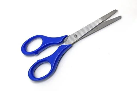 Blue scissors isolated on a white background Stock Photos