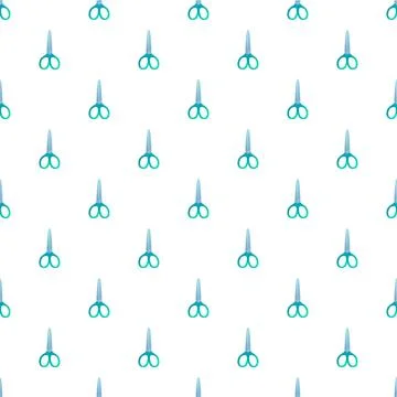 Blue scissors repeating seamless pattern on white background Illustration