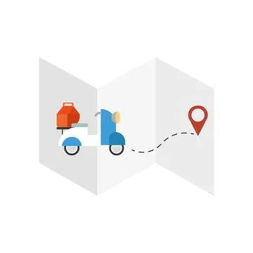 Blue scooter map delivery. Vector 스톡 일러스트