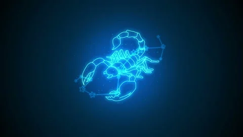 Blue Scorpio stroke on night sky background - Scorpion birthday symbol Video stock 202185021
