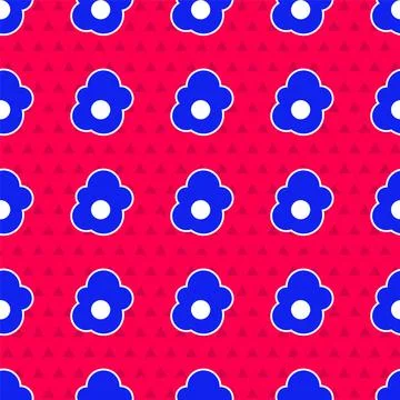 Blue Scrambled egg icon isolated seamless pattern on red background. Home cooked 스톡 일러스트