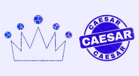 Blue Scratched Caesar Stamp and Crown Mosaic 스톡 일러스트
