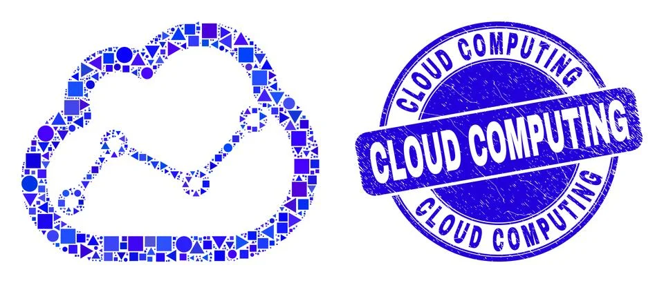 Blue Scratched Cloud Computing Stamp and Chart Cloud Mosaic Stockillustratie