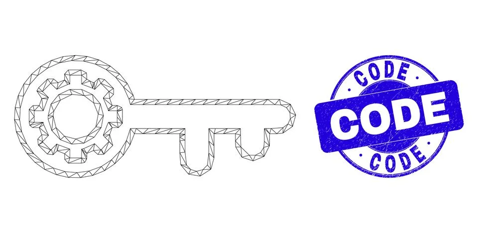Blue Scratched Code Stamp Seal and Web Carcass Key Gear Illustrazione stock