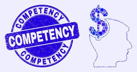 Blue Scratched Competency Stamp and Business Thinking Mosaic イラスト素材