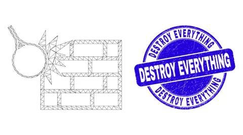 Blue Scratched Destroy Everything Stamp and Web Carcass Crush the Wall Illustrazione stock