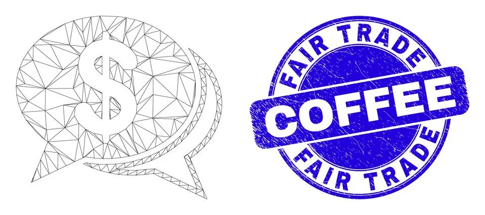 Blue Scratched Fair Trade Coffee Stamp Seal and Web Carcass Financial Chat Stock Illustration