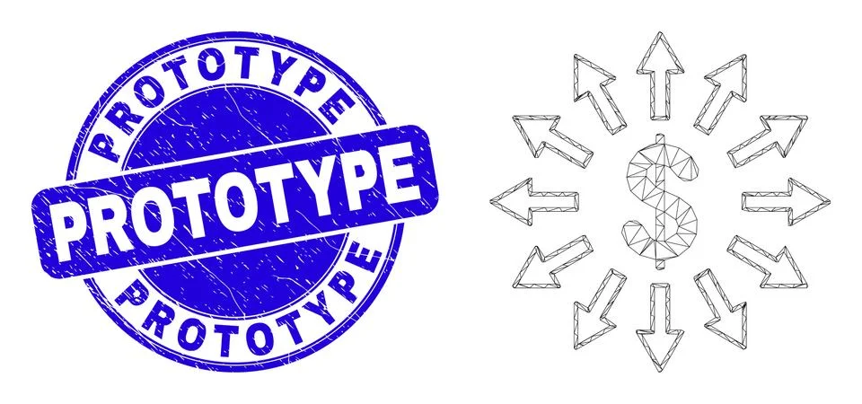 Blue Scratched Prototype Stamp and Web Carcass Dollar Emission Stock Illustration