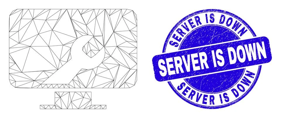 Blue Scratched Server Is Down Seal and Web Carcass Computer Settings Wrench Stock Illustration