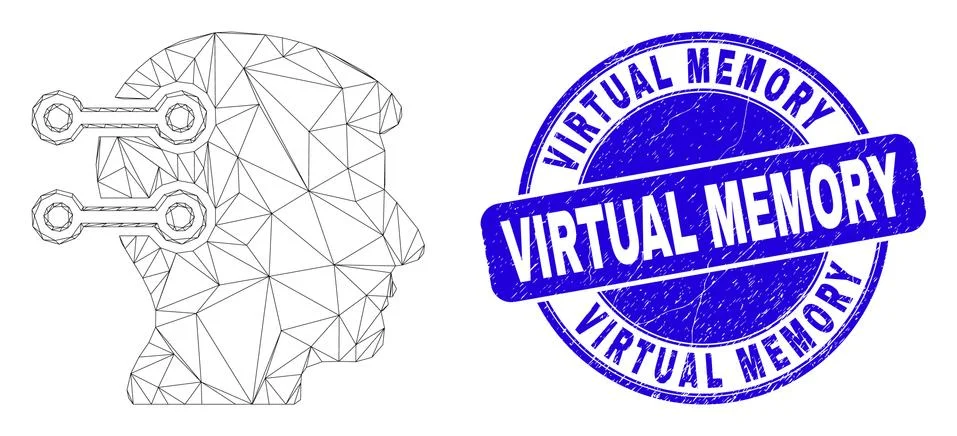 Blue Scratched Virtual Memory Seal and Web Carcass Brain Interface Links 스톡 일러스트