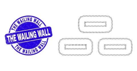 Blue Scratched The Wailing Wall Stamp and Web Mesh Bricks 스톡 일러스트