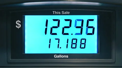 Blue screen with 140 dollars maximum fuel price increase due to inflation in USA Stock Footage 202183998