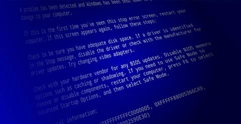 Blue screen of death. BSOD Screen computer monitor. Dark background. Stock Illustration
