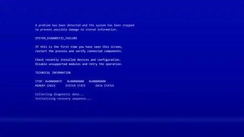Blue screen of death error message on computer display Stock Footage 347134239