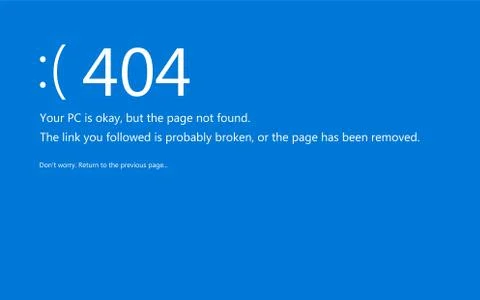 Blue screen of death. System crash report redesigned like 404 error page not  Stock Illustration