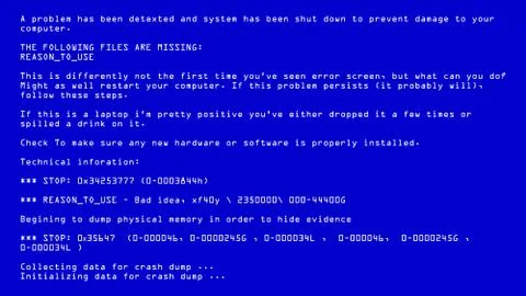 Blue Screen Of Death Vector. BSOD. Fatal Death Computer Error. System Crash 스톡 일러스트