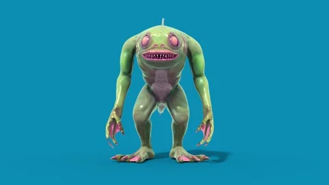 Blue Screen Fish Man Monster Idle Front Loop 3D Animation Rendering CGI 4K Stock Footage 327733753