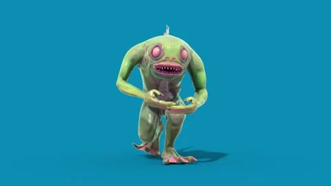 Blue Screen Fish Man Monster Runcycle Front Loop 3D Animation Rendering CGI Stock Footage 327733761