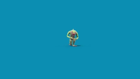 Blue Screen Fish Man Monster Runs Front 3D Animation Rendering CGI 4K Stock Footage 327733797