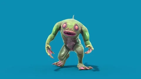 Blue Screen Fish Man Monster Walkcycle Front Loop 3D Animation Rendering CGI Stock Footage 327733857