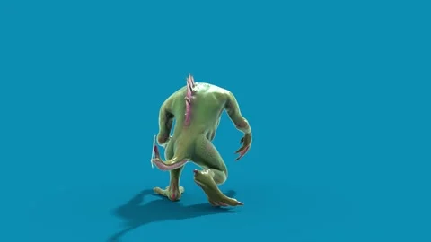 Blue Screen Fish Man Monster Walks Back 3D Animation Rendering CGI 4K Stock Footage 327733893