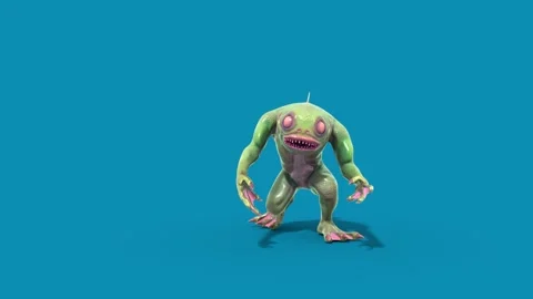 Blue Screen Fish Man Monster Walks Front 3D Animation Rendering CGI 4K Stock Footage 327733929