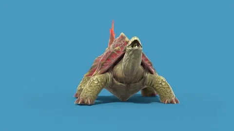 Blue Screen Monster Turtle Die Front 3D Animations Rendering GCI 4K Stock Footage 341946673