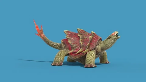 Blue Screen Monster Turtle Die Side 3D Animations Rendering GCI 4K Stock Footage 341946682
