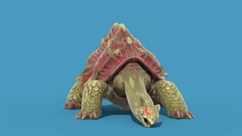 Blue Screen Monster Turtle Idle Eat Front Loop 3D Animations Rendering GCI 4 Stock Footage 341946692