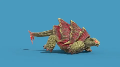 Blue Screen Monster Turtle Runcycle Side Loop 3D Animations Rendering GCI 4K Stock Footage 341946720