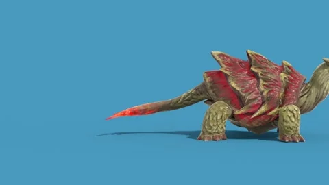 Blue Screen Monster Turtle Walks Side 3D Animations Rendering GCI 4K Stock Footage 341946753