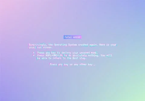 Blue screen with operating system error message and vaporwave glitch style Stock-Illustration