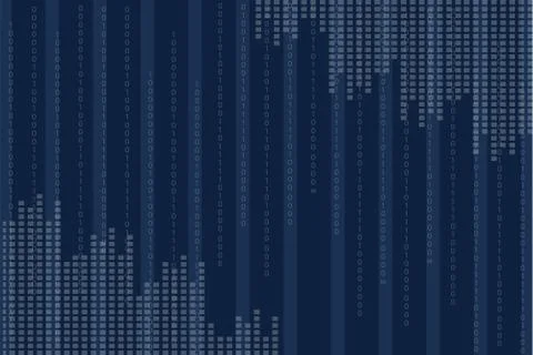 Blue Screen with Vertical Binary Programing Code Stock Illustration