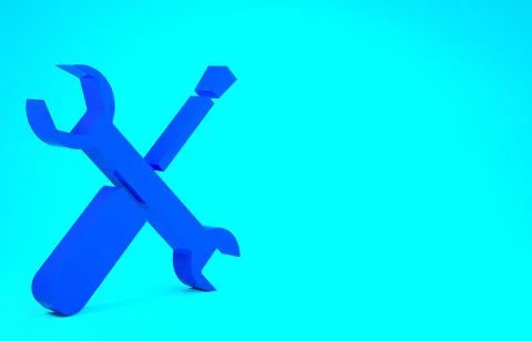 Blue Screwdriver and wrench spanner tools icon isolated on blue background. S Stock Illustration