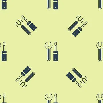 Blue Screwdriver and wrench spanner tools icon isolated seamless pattern on イラスト素材