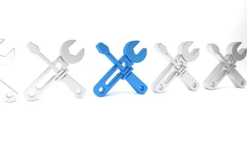 Blue Screwdriver and wrench tools icon isolated on white background. Servic.. イラスト素材