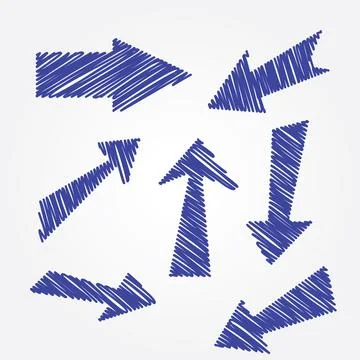 Blue scribble arrows vector set Stock Illustration