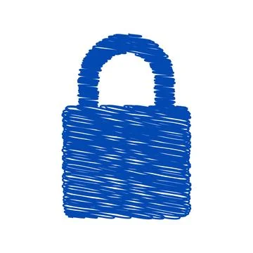 Blue scribble hand drawn padlock icon security and protection symbol Stock Illustration