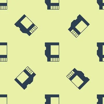 Blue SD card icon isolated seamless pattern on yellow background. Memory card Stock Illustration