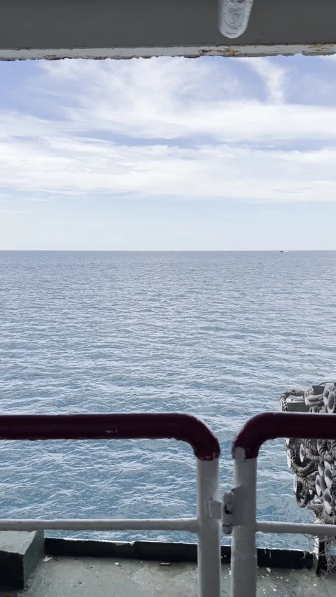 Blue Sea and Sky View from Ship Deck Calm Ocean Horizon Scene Stock Footage 332455184