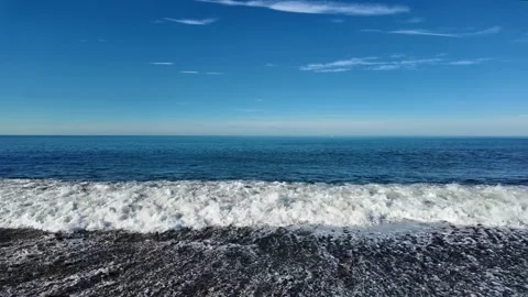 Blue Sea and Waves on a Cloudless Day Stock Footage 302382579