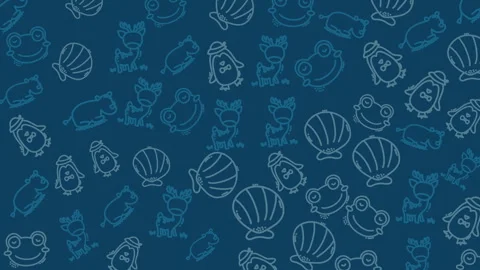 Blue sea creatures drawn in white line art Stock Footage 337462232