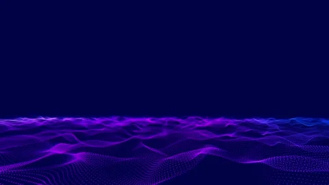 Blue sea digital background with moving waves made of shining particles Stock Footage 239091850
