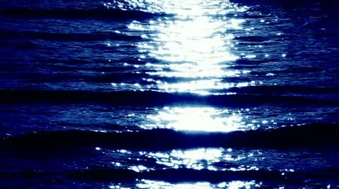 Blue sea at nigh with moon reflection Stock Footage 10889778