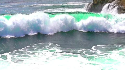 Blue sea ocean wave splashed and white foam holiday surfing exotic nature Video stock 336585837