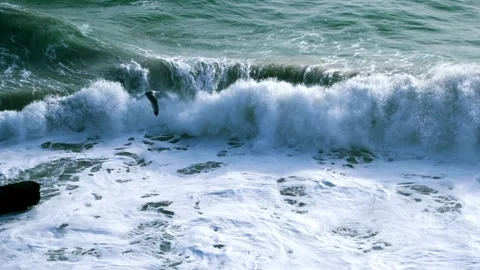 Blue sea ocean wave splashed and white foam holiday surfing exotic nature Video stock 336585860