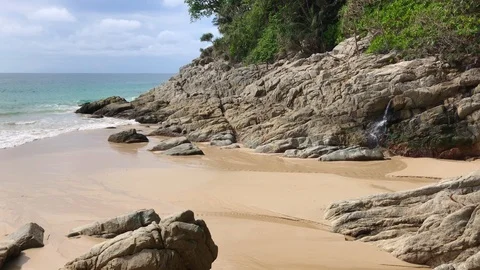 Blue sea with quiet beach that is hidden. Stock Footage 99035554