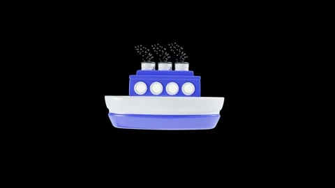 Blue Sea Ship with Transparent Background in 3D Animation Stock Footage 309318437